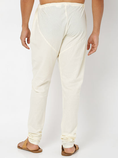 Men's Off White Poplin Solid Churidar