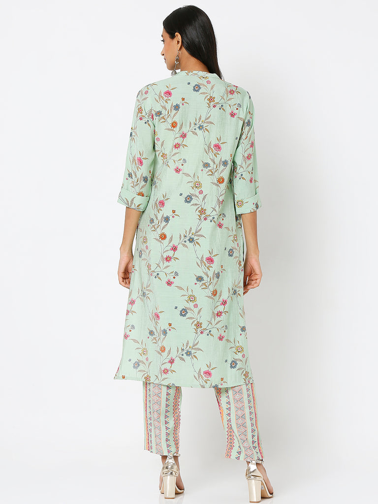 Women's Light Green Viscose Blend Printed Kurta & Palazzo Sets