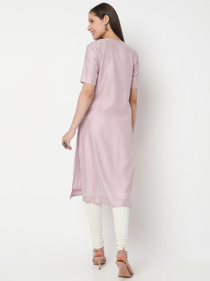 Nylangan Women's Lilac Viscose Blend Embroidered Kurta