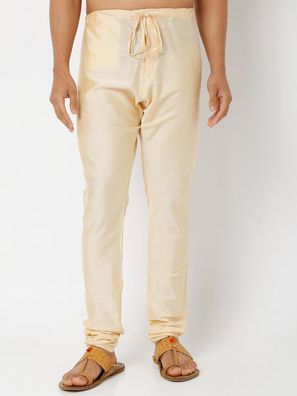 Men's Beige Polyster Blend Solid Churidar