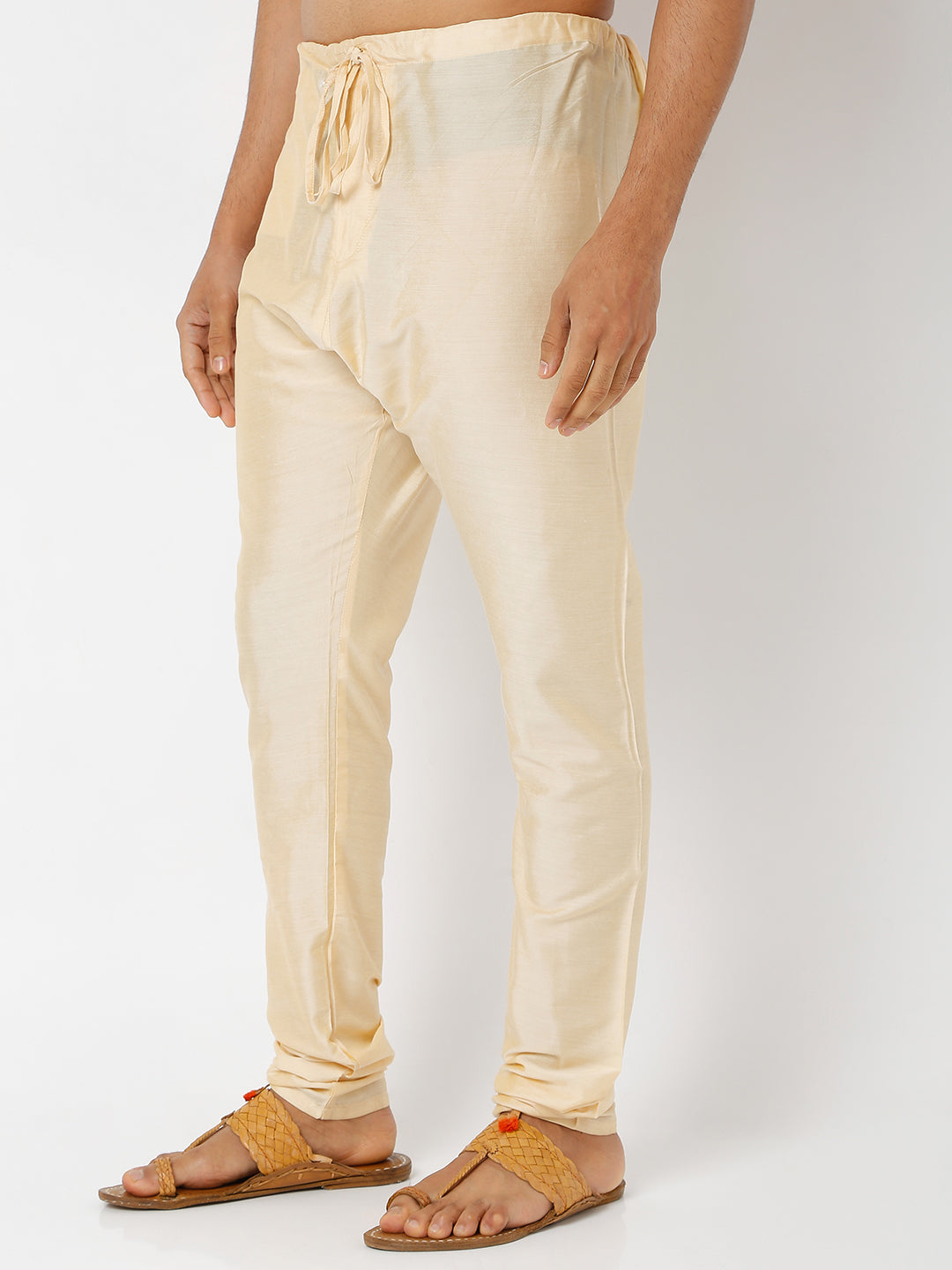 Men's Beige Polyster Blend Solid Churidar