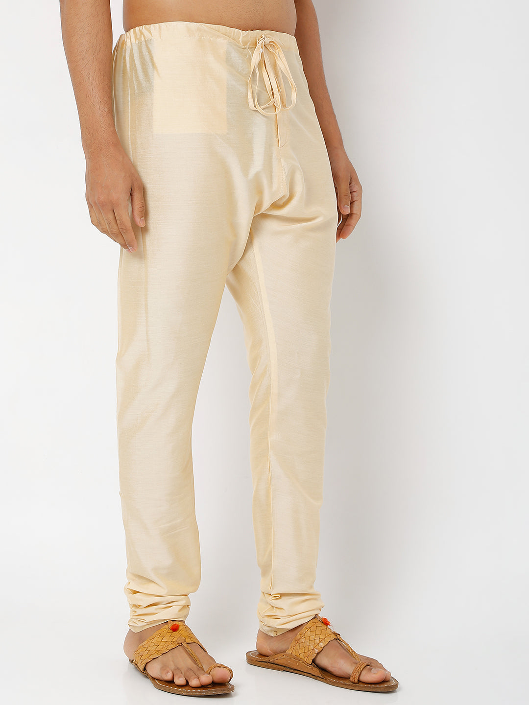Men's Beige Polyster Blend Solid Churidar