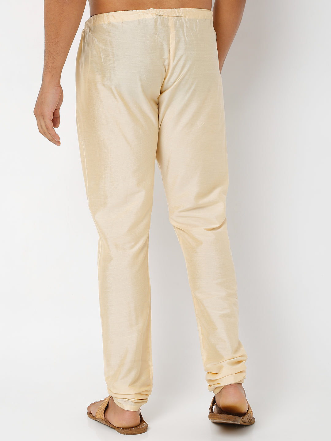 Men's Beige Polyster Blend Solid Churidar