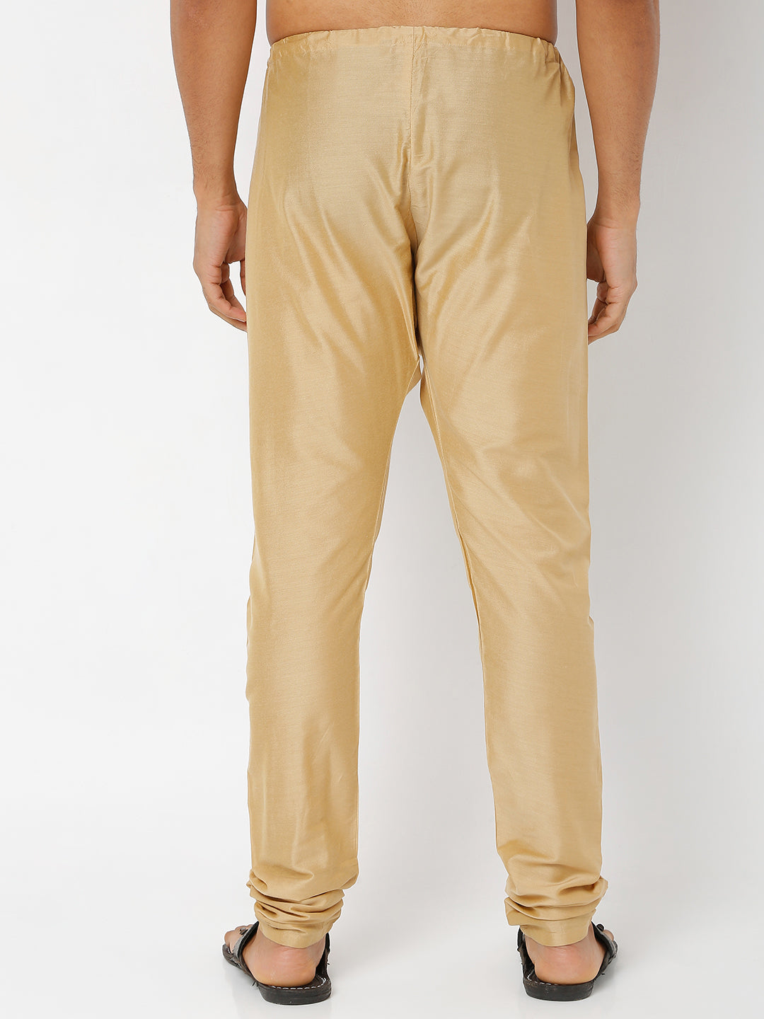 Men's Gold Polyster Blend Solid Churidar