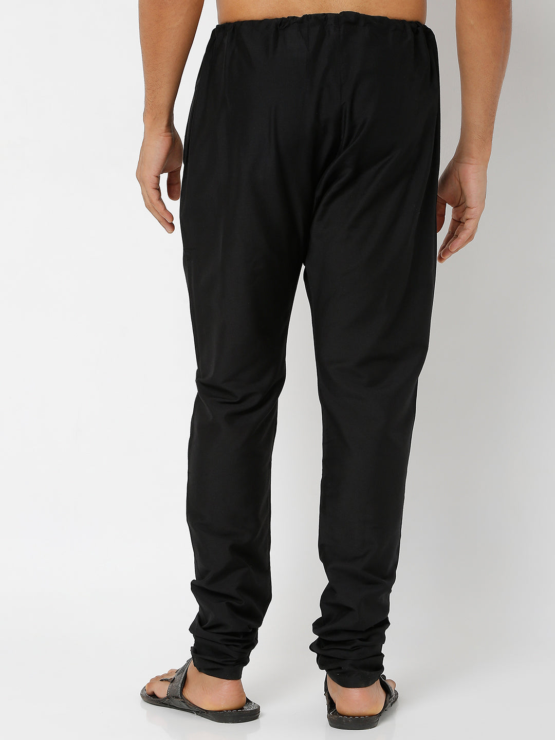 Men's Black Polyster Blend Solid Churidar