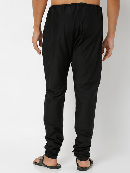 Men's Black Polyster Blend Solid Churidar