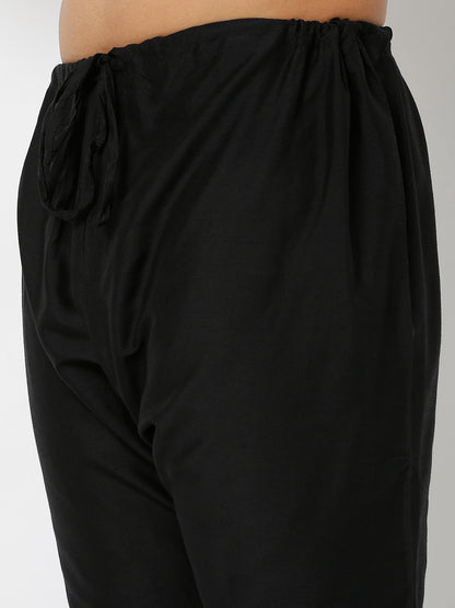Men's Black Polyster Blend Solid Churidar