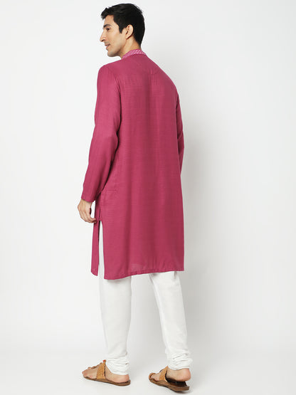 Men's Onion Pink Viscose Embroidered Kurta