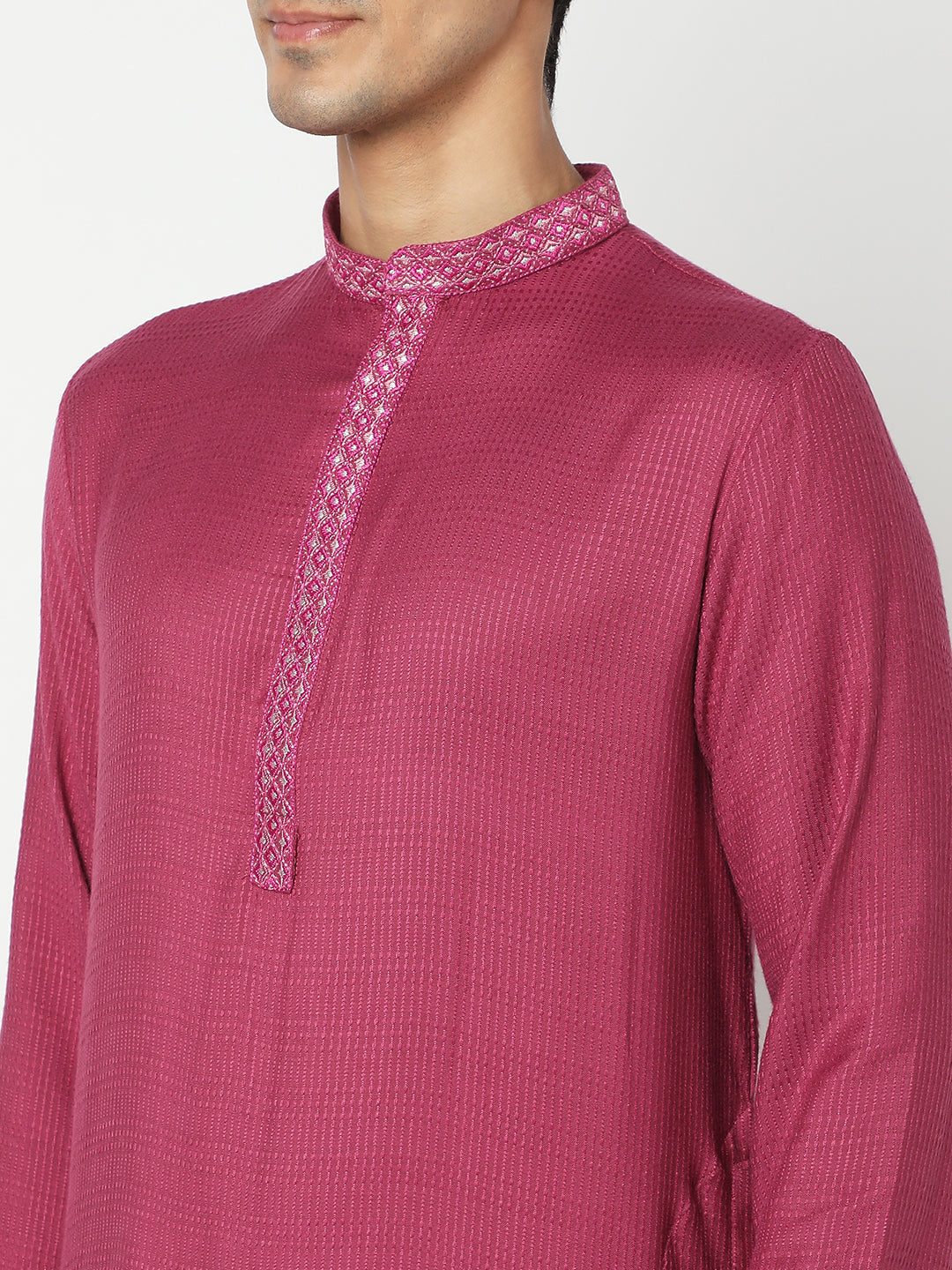 Men's Onion Pink Viscose Embroidered Kurta