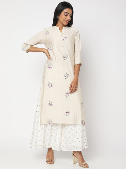 Women's Off White Gadwal Embroidered Kurta