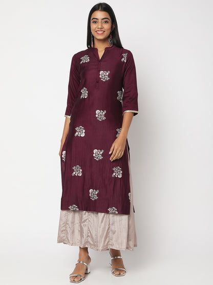 Women's Purple Gadwal Embroidered Kurta