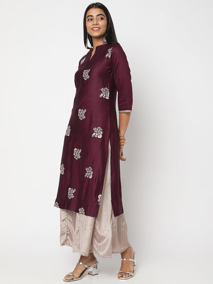 Women's Purple Gadwal Embroidered Kurta