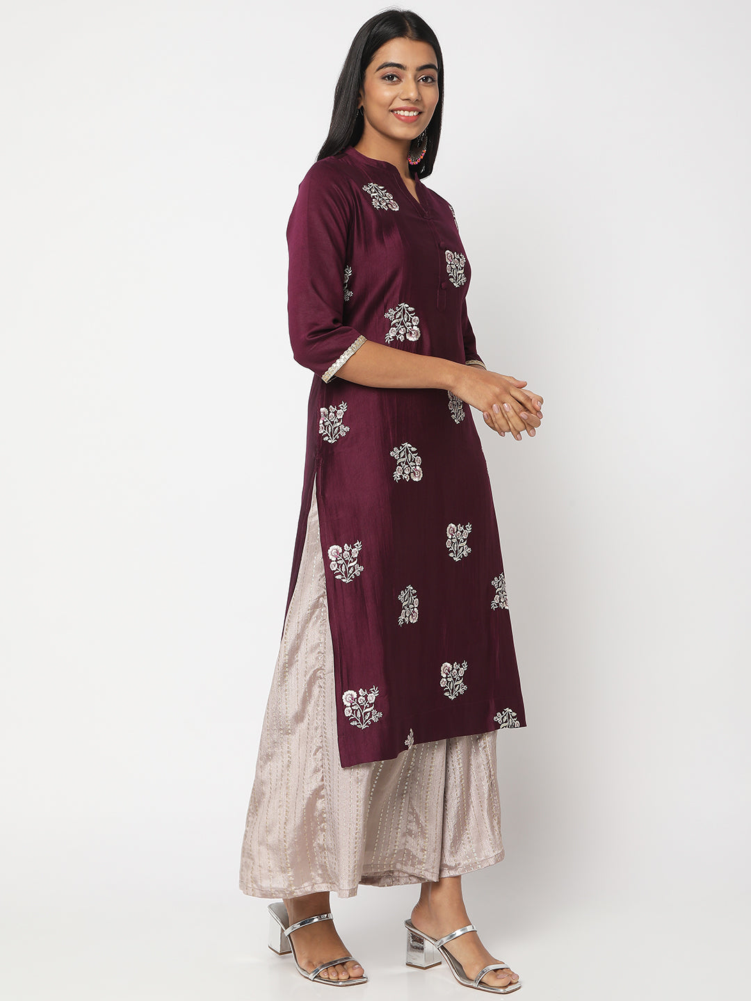 Women's Purple Gadwal Embroidered Kurta