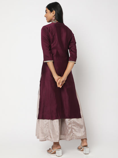 Women's Purple Gadwal Embroidered Kurta