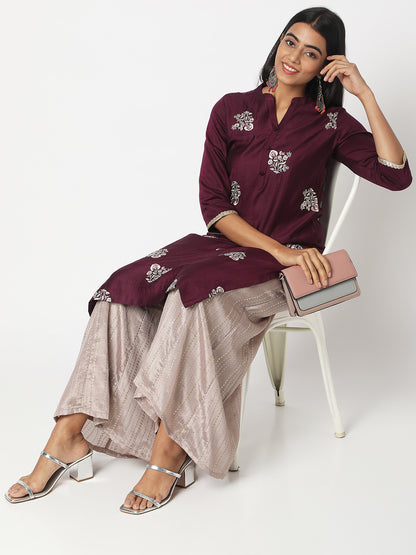 Women's Purple Gadwal Embroidered Kurta