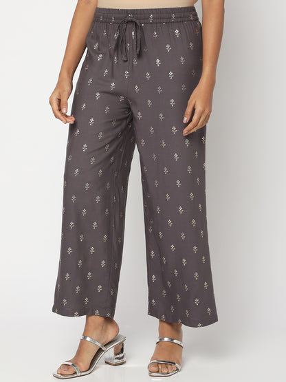Women's Grey Rayon Printed Palazzos