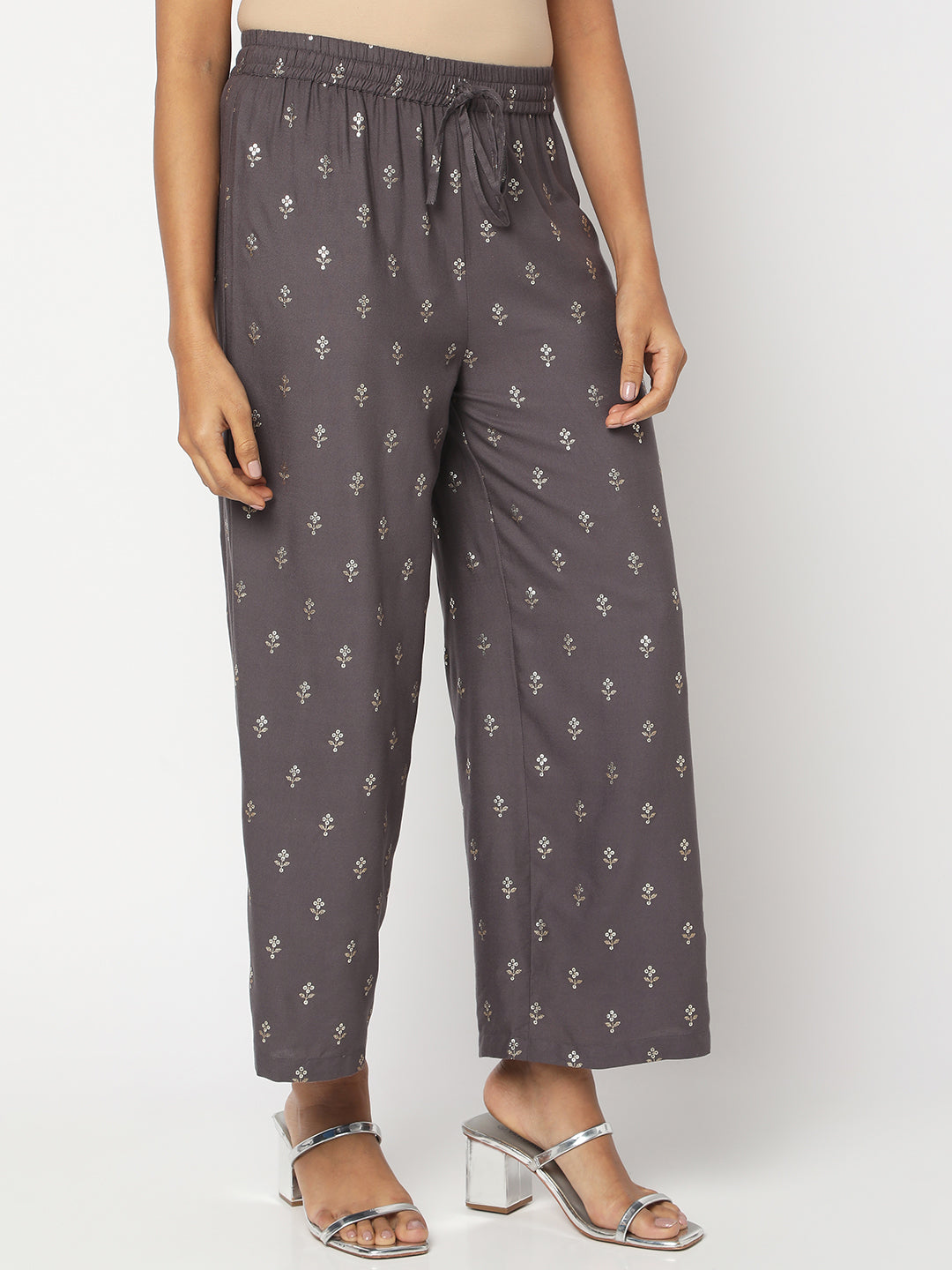Women's Grey Rayon Printed Palazzos