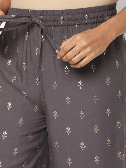 Women's Grey Rayon Printed Palazzos