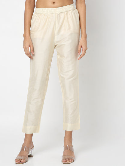 Women's Cream Viscose Pst Solid Pant