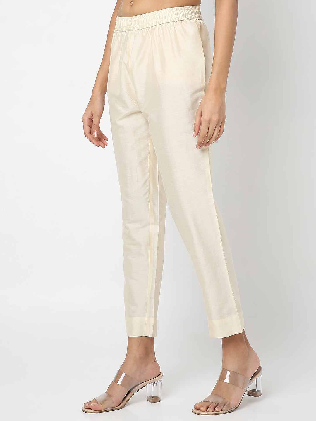 Women's Cream Viscose Pst Solid Pant
