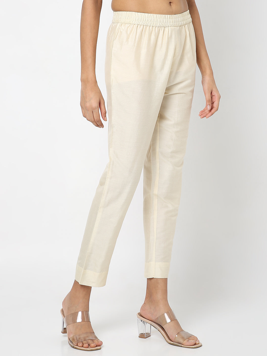Women's Cream Viscose Pst Solid Pant