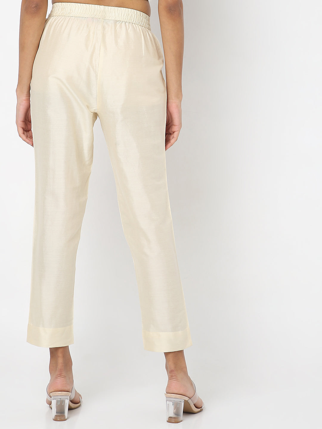 Women's Cream Viscose Pst Solid Pant