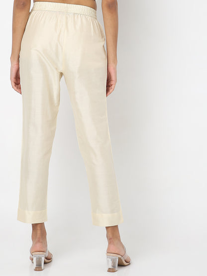 Women's Cream Viscose Pst Solid Pant