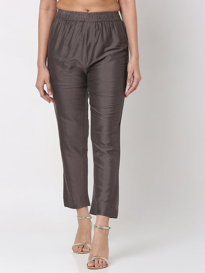 Women's Brown Polyester Viscose Solid Pant