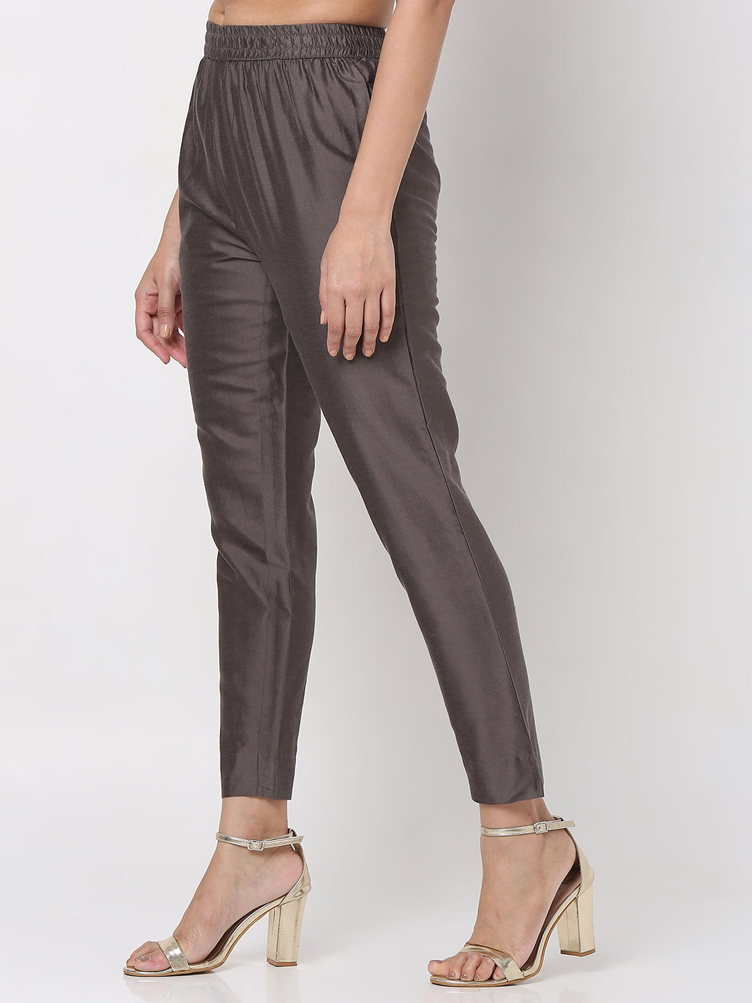 Women's Brown Polyester Viscose Solid Pant