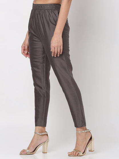 Women's Brown Polyester Viscose Solid Pant