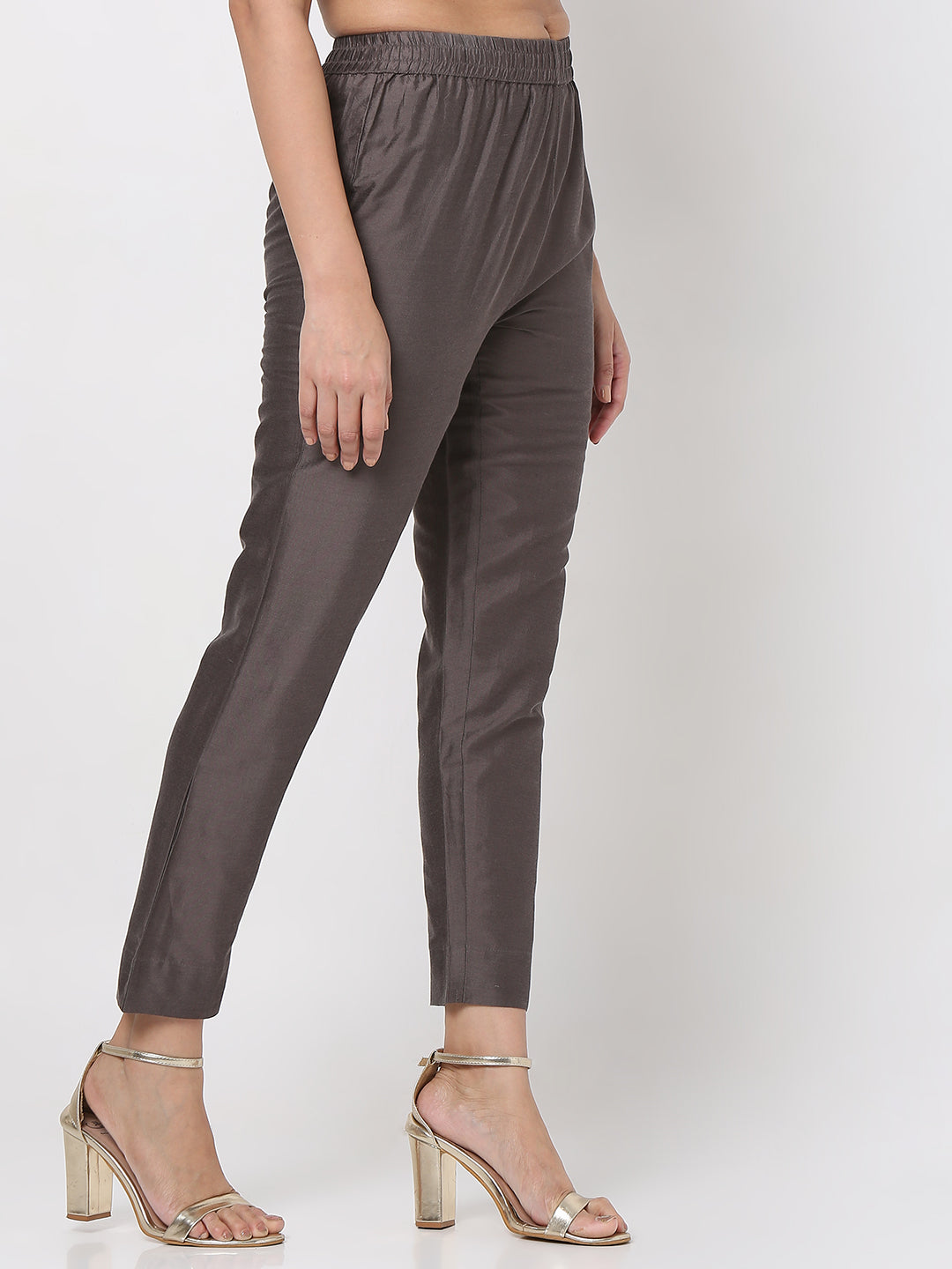 Women's Brown Polyester Viscose Solid Pant