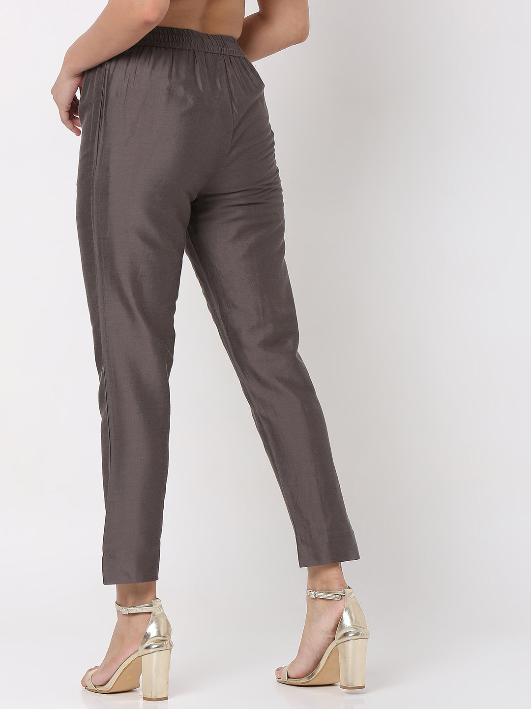 Women's Brown Polyester Viscose Solid Pant