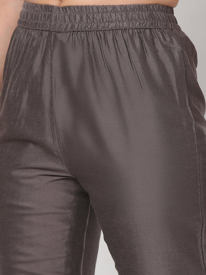 Women's Brown Polyester Viscose Solid Pant