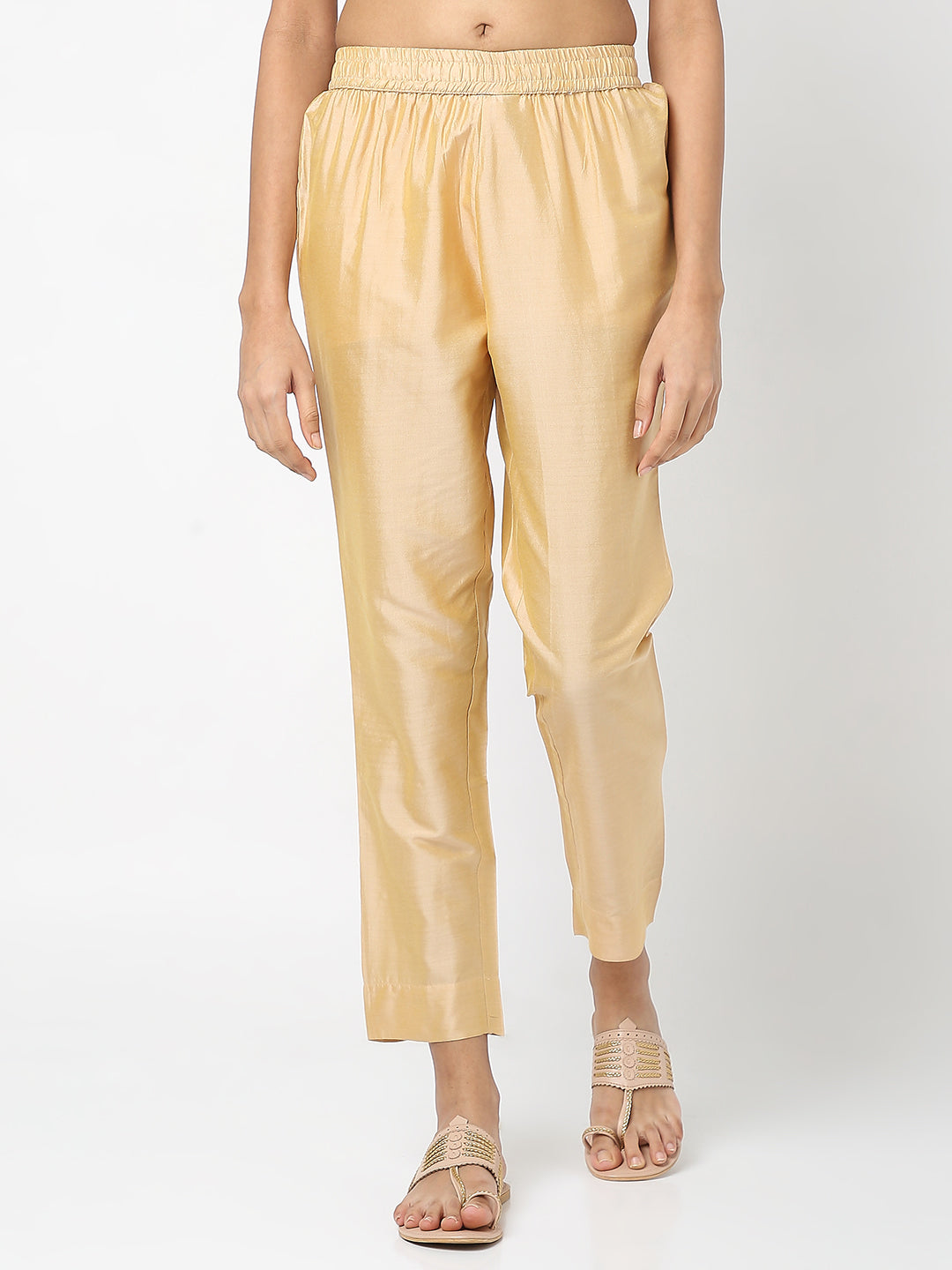 Women's Gold Viscose Pst Solid Pant
