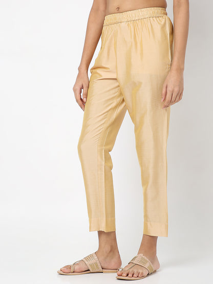 Women's Gold Viscose Pst Solid Pant