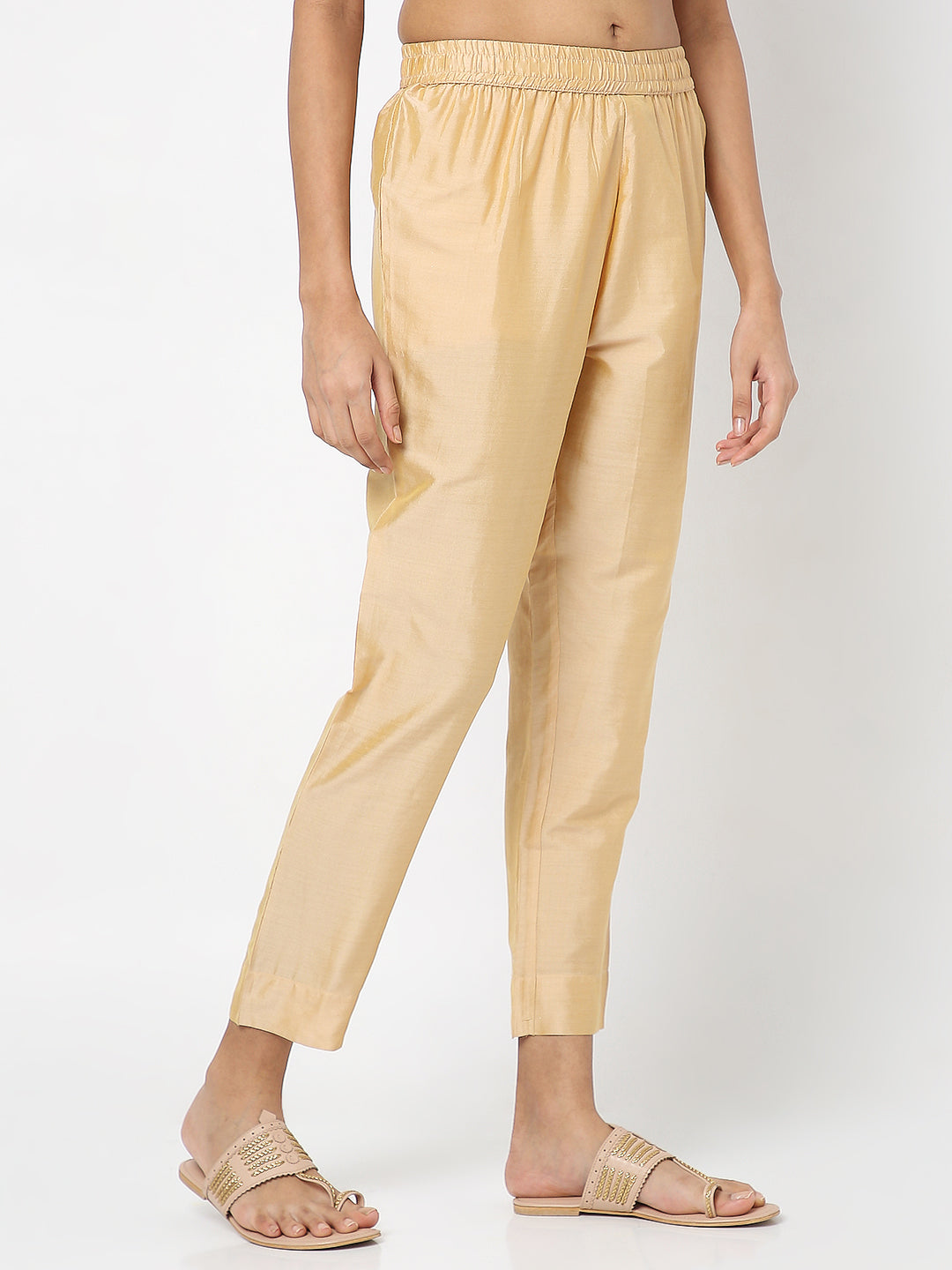Women's Gold Viscose Pst Solid Pant