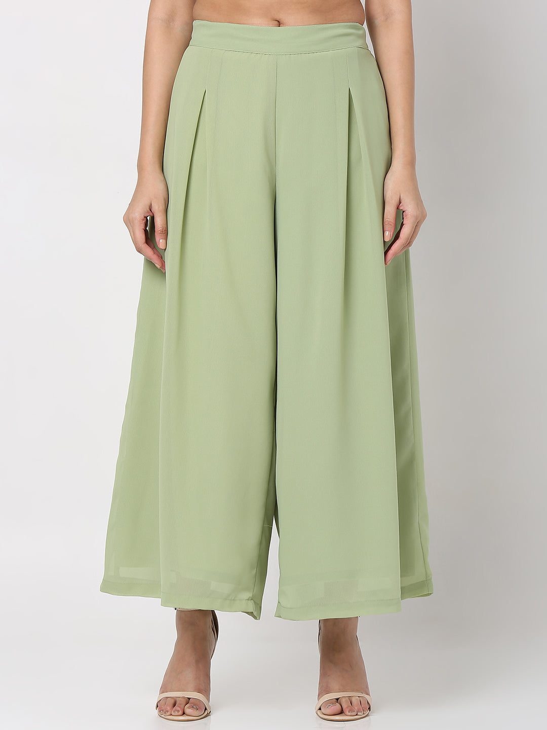 Women's Pista Green Polyester Georgette Embellished Cape Set