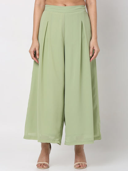 Women's Pista Green Polyester Georgette Embellished Cape Set