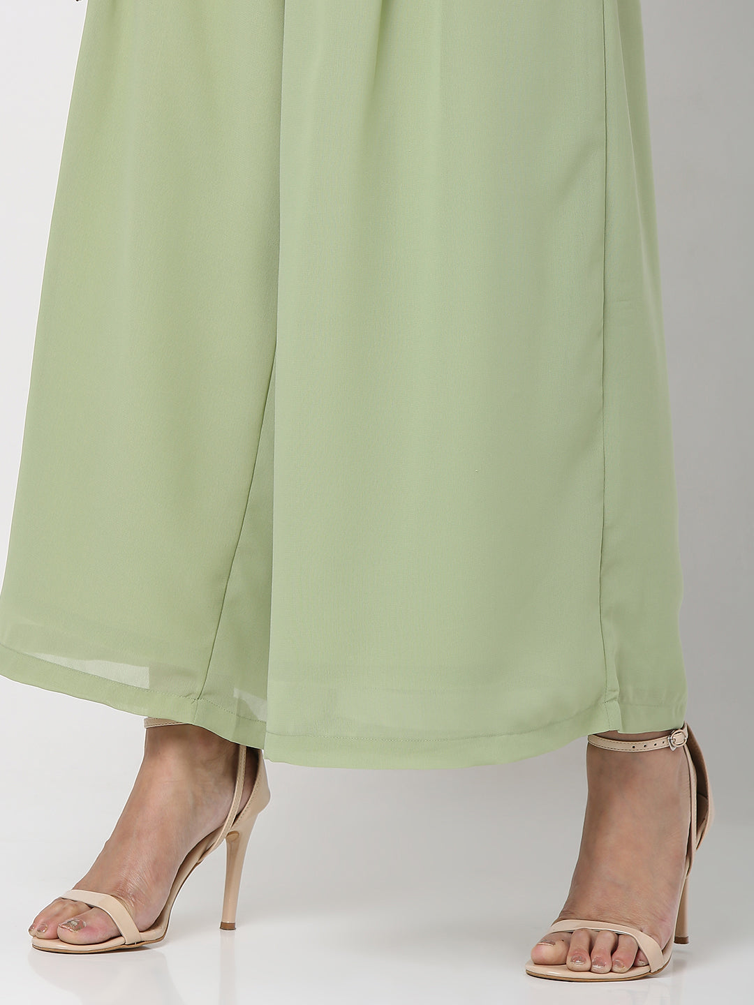 Women's Pista Green Polyester Georgette Embellished Cape Set