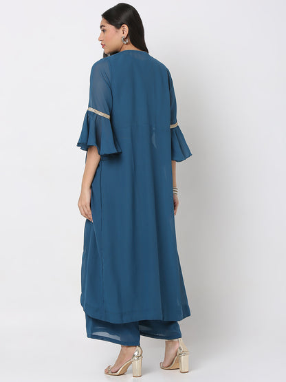 Women's Blue Polyester Georgette Embellished Cape Set