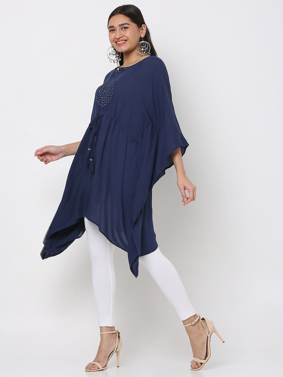 Women's Navy Blue Crepe Embellished Kurta