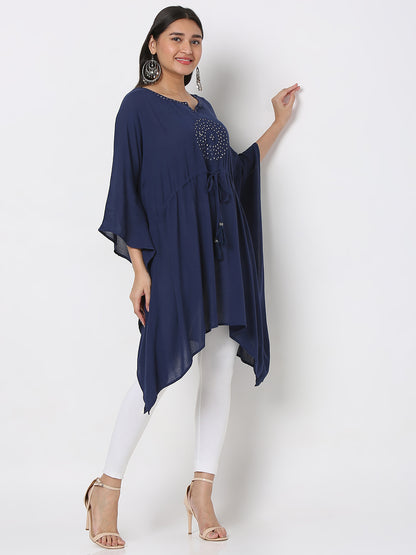 Women's Navy Blue Crepe Embellished Kurta