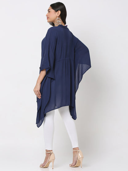 Women's Navy Blue Crepe Embellished Kurta