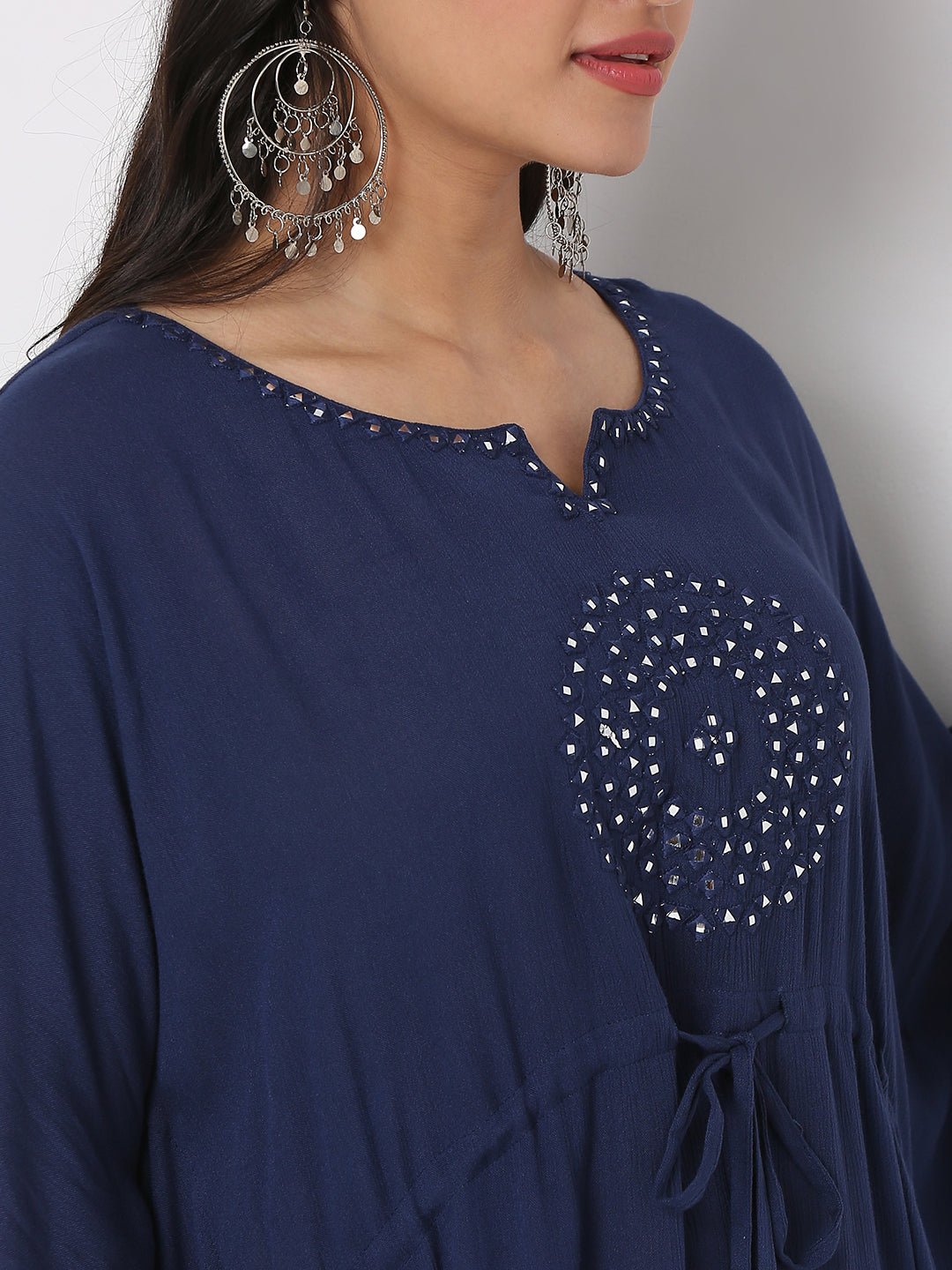 Women's Navy Blue Crepe Embellished Kurta