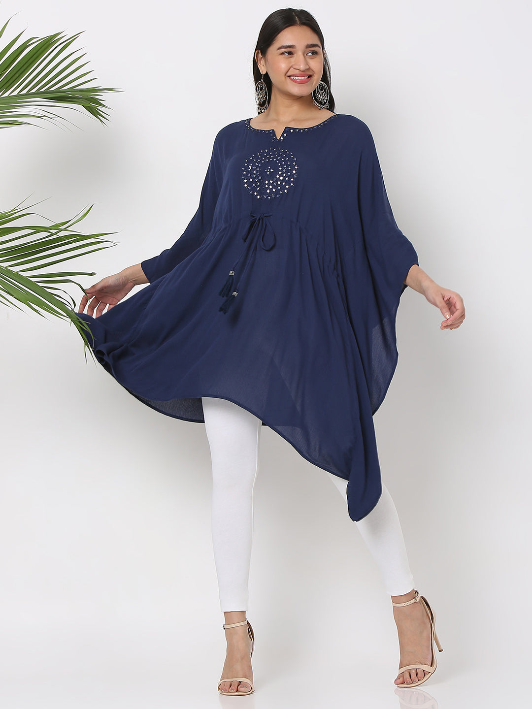 Women's Navy Blue Crepe Embellished Kurta