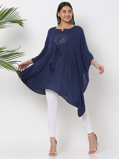 Women's Navy Blue Crepe Embellished Kurta