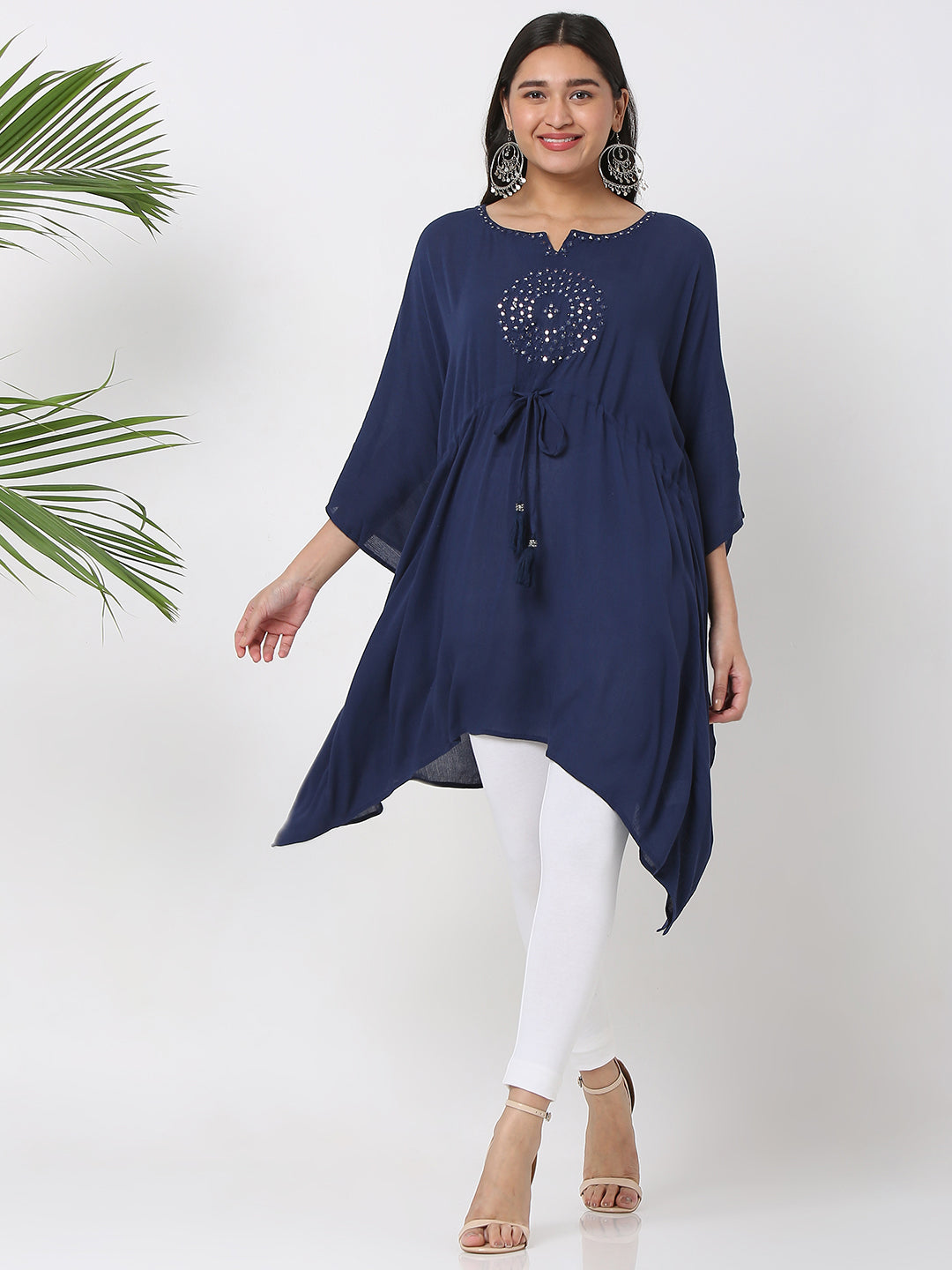 Women's Navy Blue Crepe Embellished Kurta