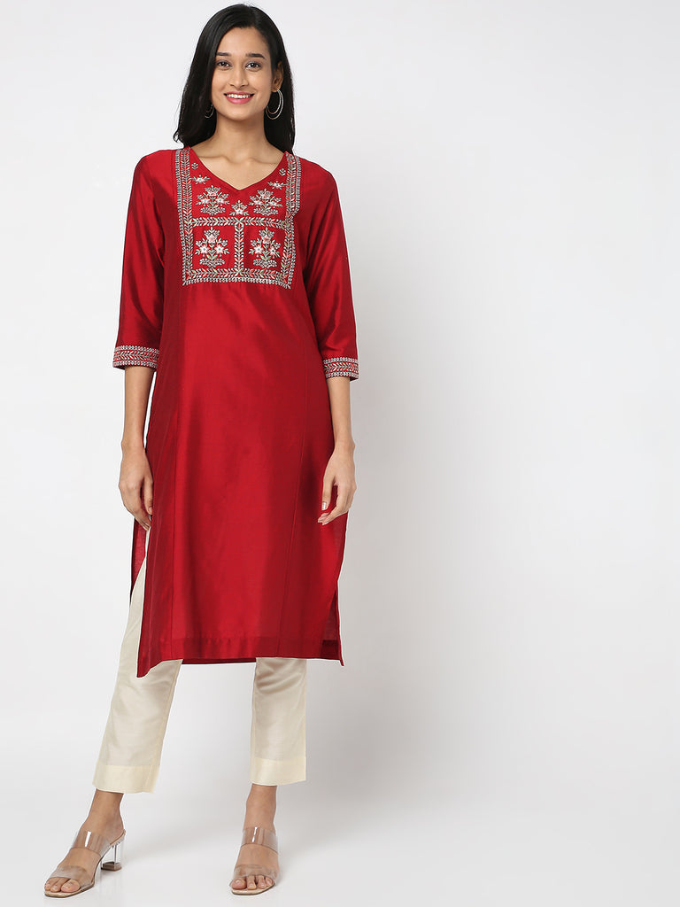Shop Online Pink Cotton Long Kurtis And Kurtas Ethnic Plain Cotton Kurti –  Lady India