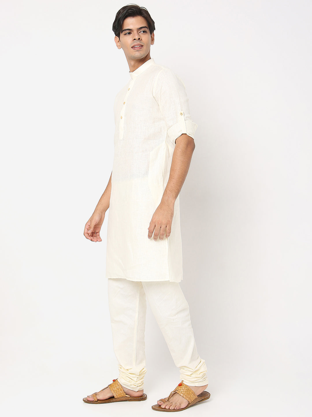 Matchles Men's Off White Linen Solid Kurta