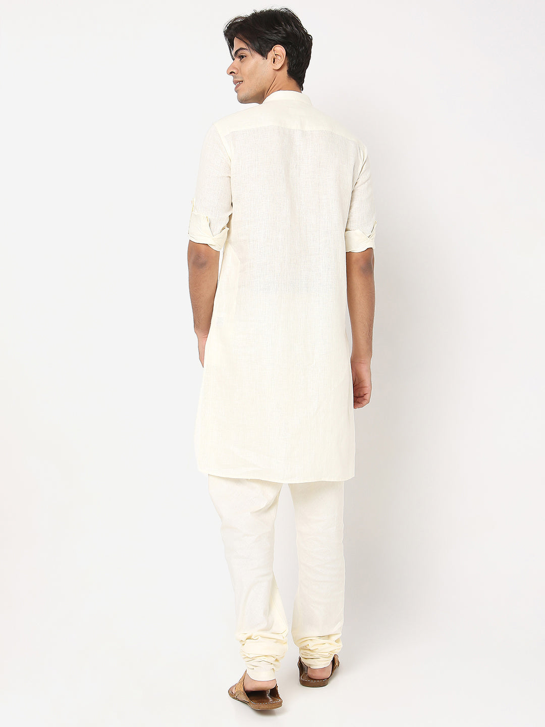 Matchles Men's Off White Linen Solid Kurta
